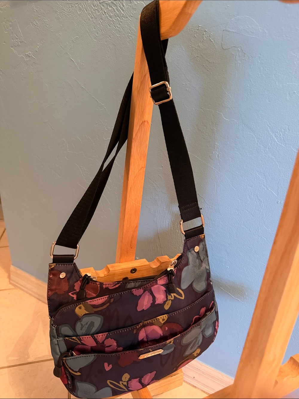 ETA Blue Floral Tropical Crossbody Travel Bag with Adjustable Strap